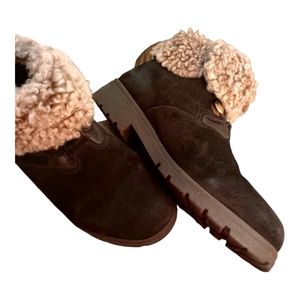 Sorel Women's Fleece Fold Down Brown Suede Boots Size 9M Vintage
